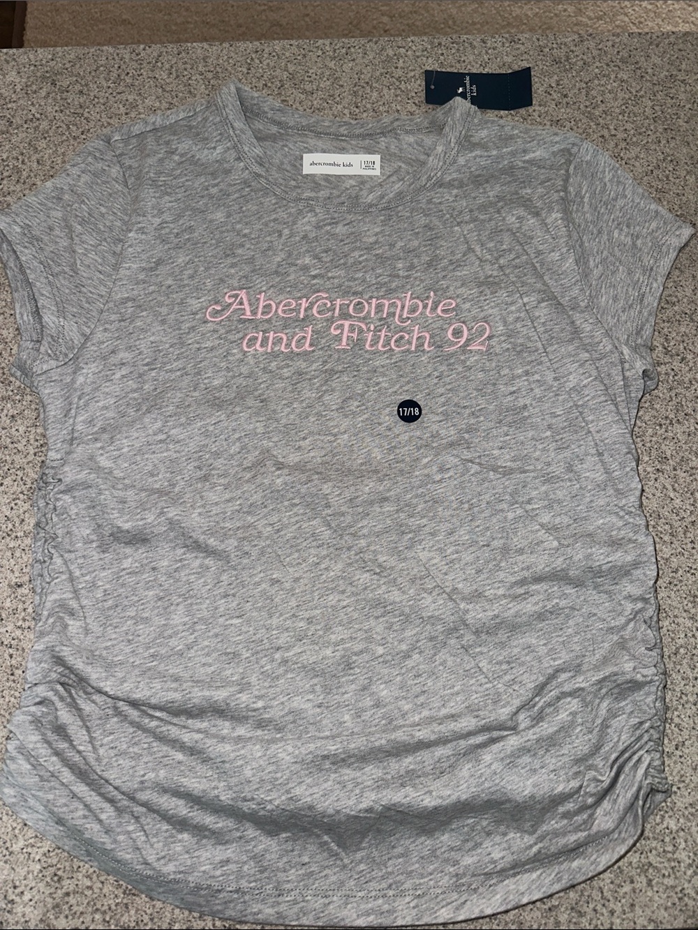 Abercrombie Kids Gray Tee with Pink Script Logo